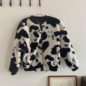 Vintage faux fur cow print bomber jacket
